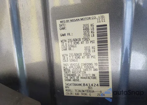 2021 Nissan Rogue Sv Fwd z USA, uszkodzony, nr VIN 5N1AT3BAXMC841424